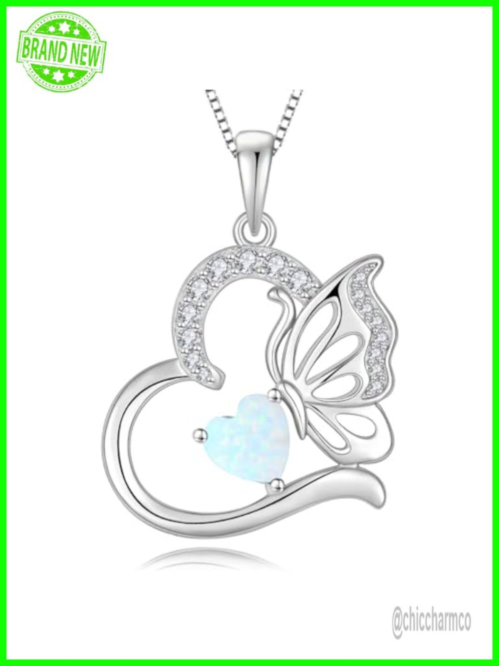 Sterling Silver Heart Butterfly Pendant Necklace 925 Box Chain Gift